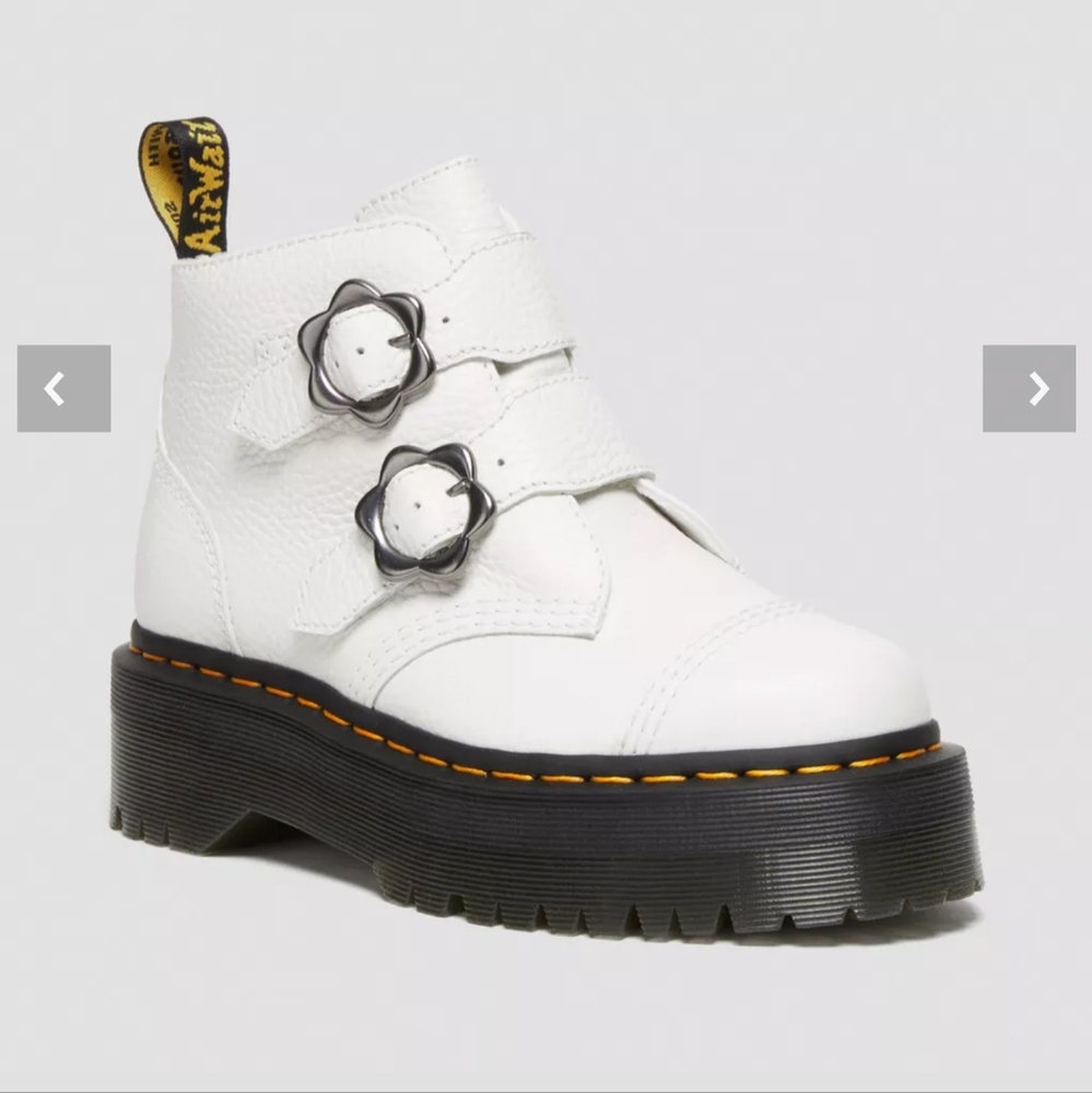 Dr. Martens Devon Flower Platform White Docs Booties